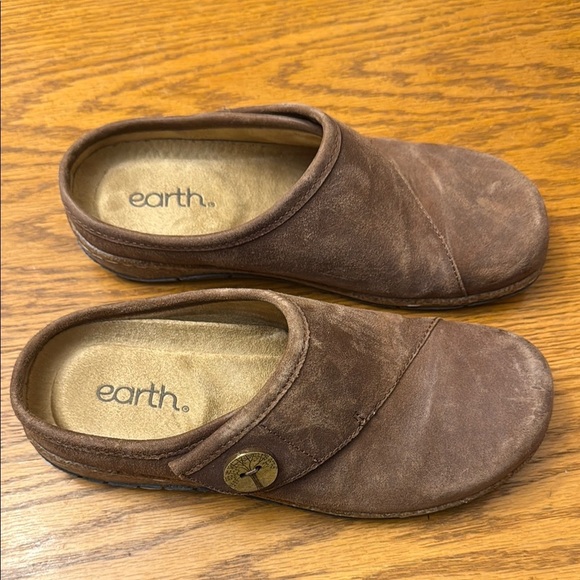 Earth Brown Suede Clogs with Button Accent - Picture 2 of 4